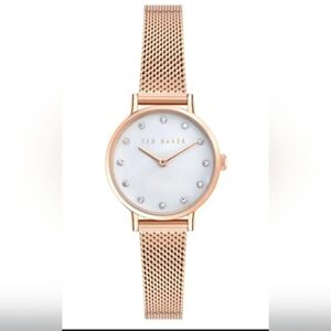 Ted Baker Mother Of Pearl Rose Gold Mesh Bracelet Watch 28 mm
